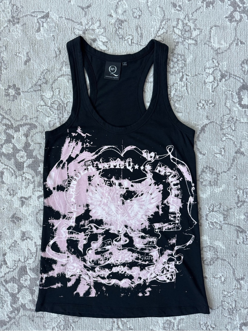 McQ by Alexander McQueen Black 100% Cotton Tank Top with Pink Graphic - Sz 40IT - Picture 2 of 7